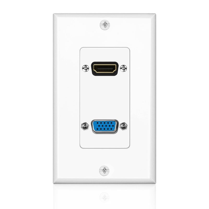 TNP Products TNP HDMI + VGA Wall Plate Port Jack 4k UHD ARC/eARC Ethernet Pass-Thru Full HDCompatible & VGA Composite Audio Video Wall Face Plate Panel Outlet Cover - Image 1